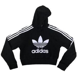 Adidas Girls Crop Hoodie Sweatshirt Three Stripe Sleeve Size Medium